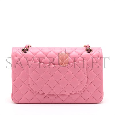 CHANEL MATELASSE 25 LAMBSKIN DOUBLE FLAP DOUBLE CHAIN BAG PINK RAINBOW METAL FIT (25.5*15*6cm) 